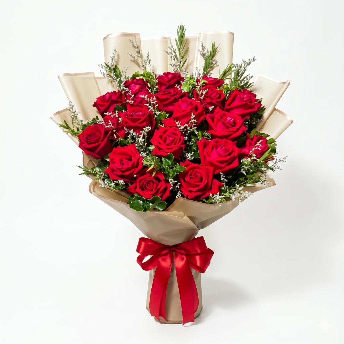 A clean, elegant mono bouquet featuring one main flower type, styled with light seasonal greenery for a refined look. Wrapped with premium paper and finished with a ribbon — perfect for any occasion.