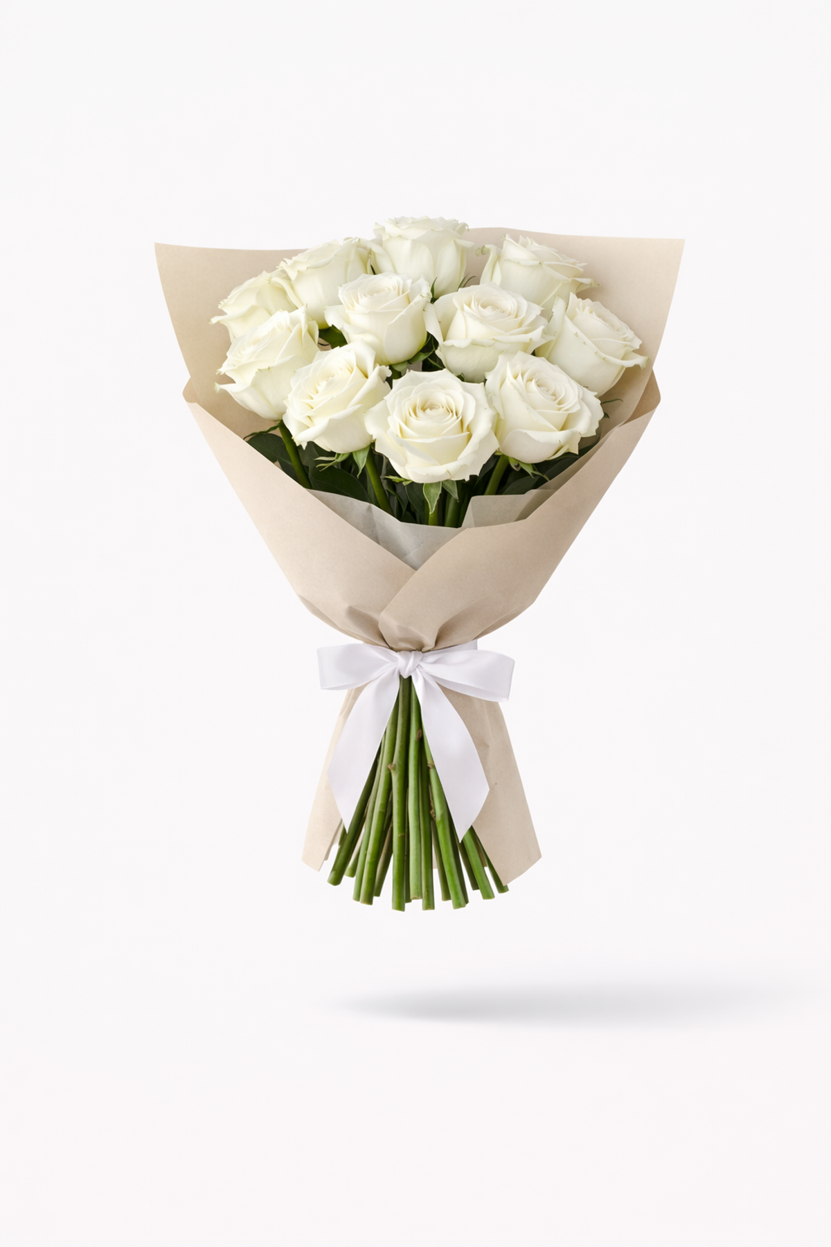 A delicate mono bouquet of  fresh white roses, symbolizing purity and elegance.
Beautifully arranged and wrapped in premium paper.
Perfect for birthdays, congratulations, or a gentle romantic gesture.